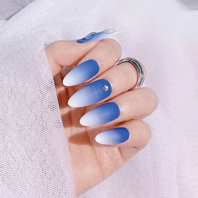 Голубая белая серия капель воды готовая Накладка для дизайна ногтей набор