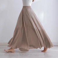 high quality cotton linen maxi skirt womens casual elastic high waist pleated a line beach skirts boho saia feminina faldas jupe