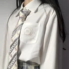 Японская Осенняя Униформа JK, женская рубашка с вышивкой, повседневная размера плюс с длинным рукавом, свободные милые топы Ulzzang, шифоновые блузки в стиле преппи