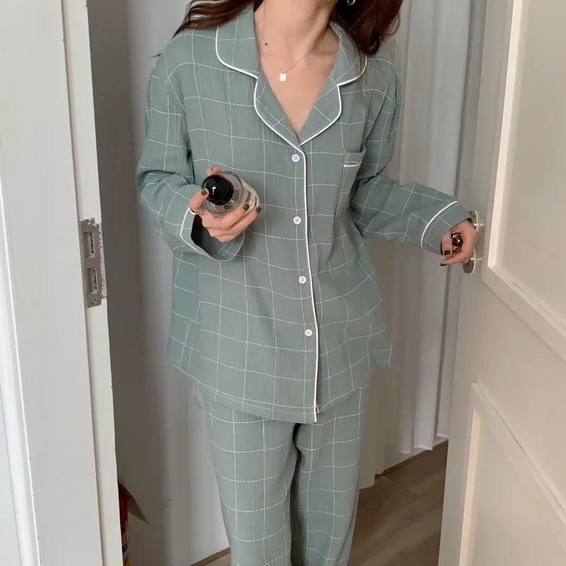

Stylish Summer Plaid Thin Soft Loose-Fitting 2021 Print New Homewear Femme Chic Casual Sleepwear Women Comfortable Pajamas Sets