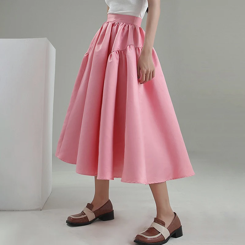 TWOTWINSTYLE повседневная розовая облегающая длинная юбка с рюшами Женская корейская