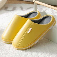 house slippers woman short plush pu leather ladies slippers 2020 antifouling home shoes for women candy color family slippers