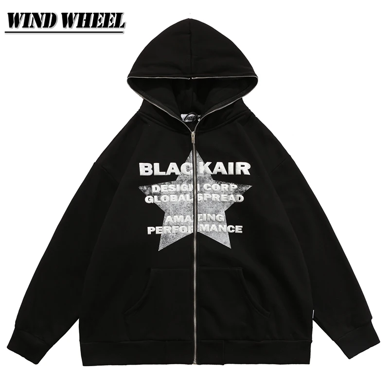 

Hip Hop Oversized Zipper Hoodie Fashion Men Velvet Sweatshirt Letter Graphic Print Harajuku Streetwear 2021 Autumn Winter Hoodie