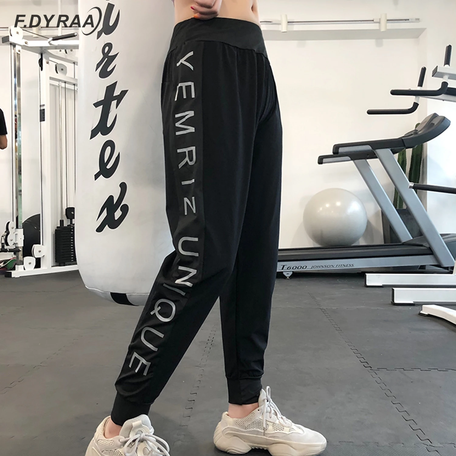 F.DYRAA женские дышащие спортивные штаны с высокой талией модные эластичные принтом