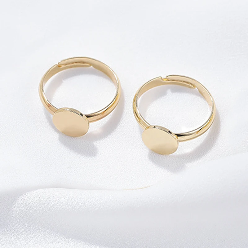 

4Pcs Adjustable 14K Gold Plated Copper Flat Circle Pad Bezel Ring Base 8MM Setting For Diy Jewelry Making Findings Accessories