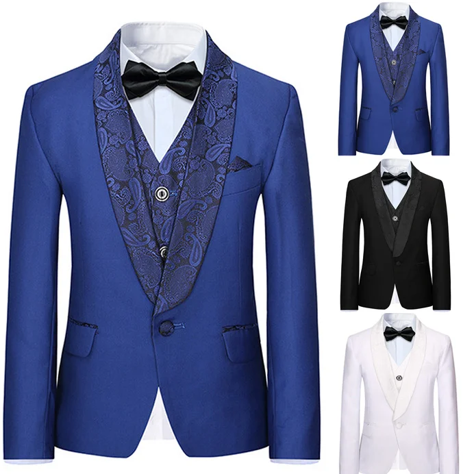 

2020 New Mens Suits Groom Wedding Suit 3 Pieces Set Formal Male Blazer Business Tuxedo Blue Slim Fit Jacket Pants Jacquard Vest