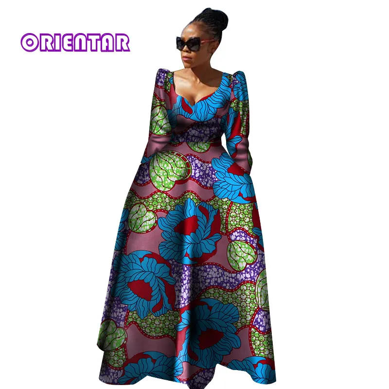 Женская африканская одежда Bazin Riche Robe Africaine, Африканское платье, Осеннее женское длинное платье больших размеров из чистого хлопка WY2849 - Цвет: 13