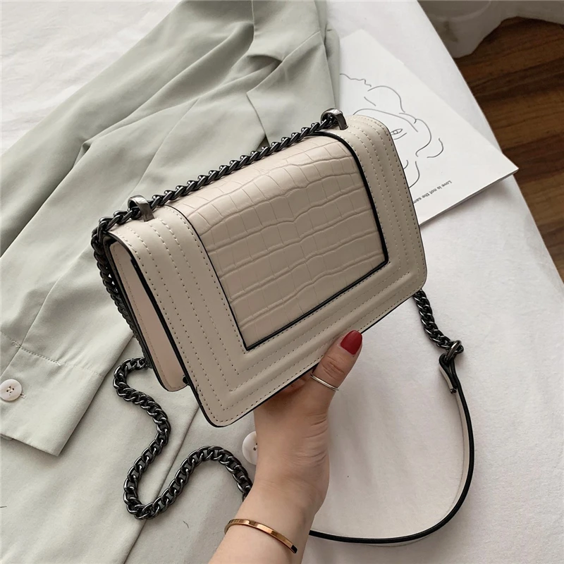 

Shoulder Bag Small Crossbody Bags for Women 2021 Luxury Fashion Alligator High Quality PU Leather Chain Bag Designer New Black
