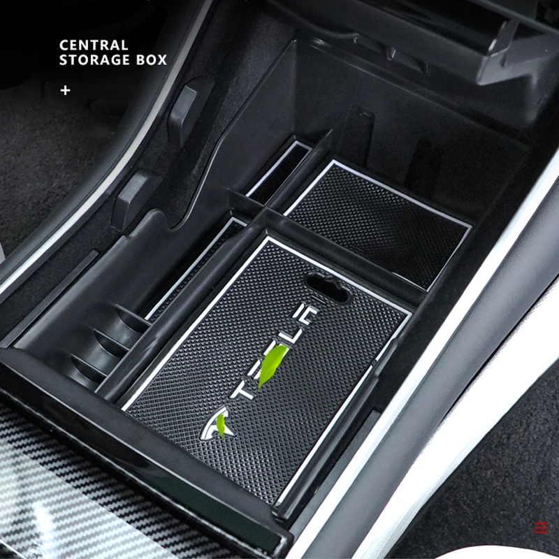 

Center Console Storage Box Grid Box Silent Pad For Tesla Model 3 Car Accessories Auto Interior Supplies