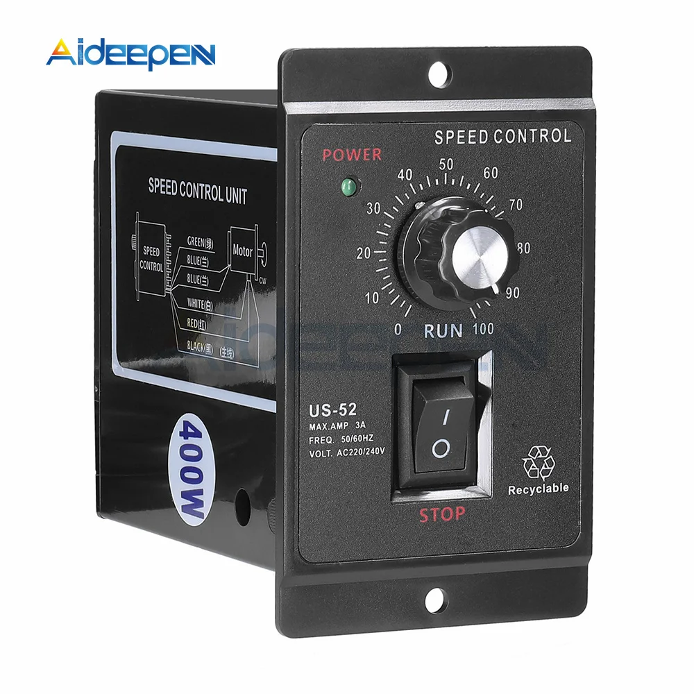 

1Pc 400W AC Motor Speed Controller Speed Pinpoint Regulator Forward And Backward AC 220V 50Hz 60Hz Mini Motor Speed Control Unit
