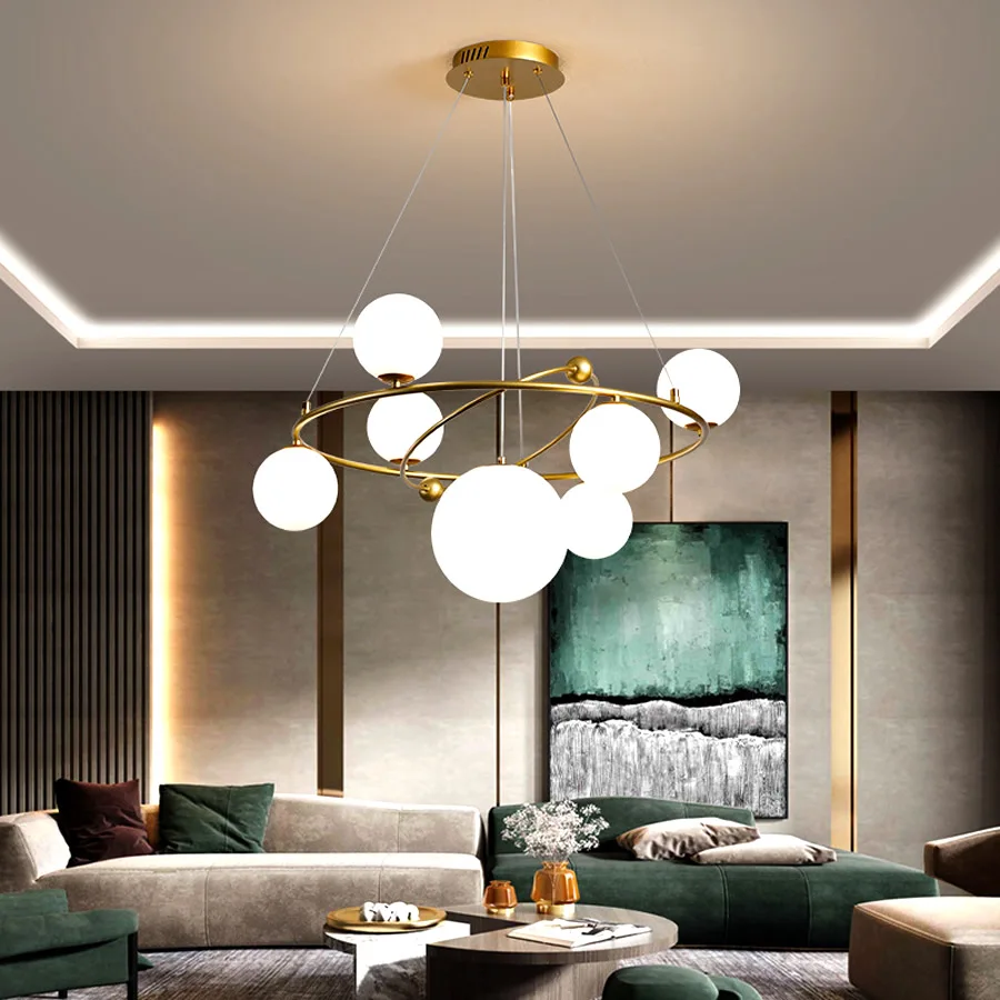 Creative Planet Pendant Light Circular Glass Ball Ceiling Hanging Living Room Lighting Fixture Dining Lamp | Лампы и освещение