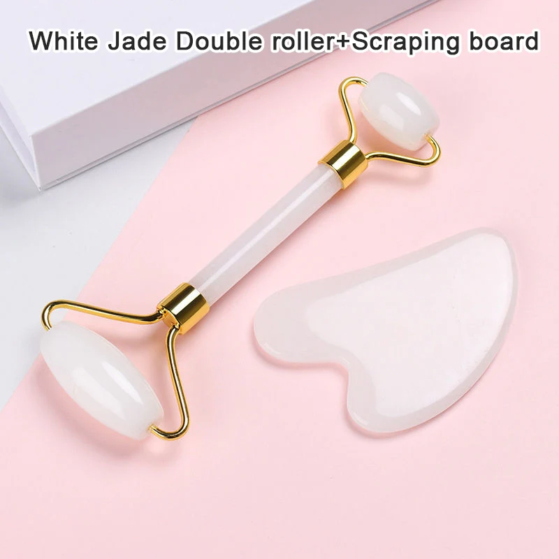

Face Massage Jade Roller Rose Quartz Natural Stone Gua Sha Slimmer Lift Wrinkle Double Chin Remover Beauty Care Slimming Tools