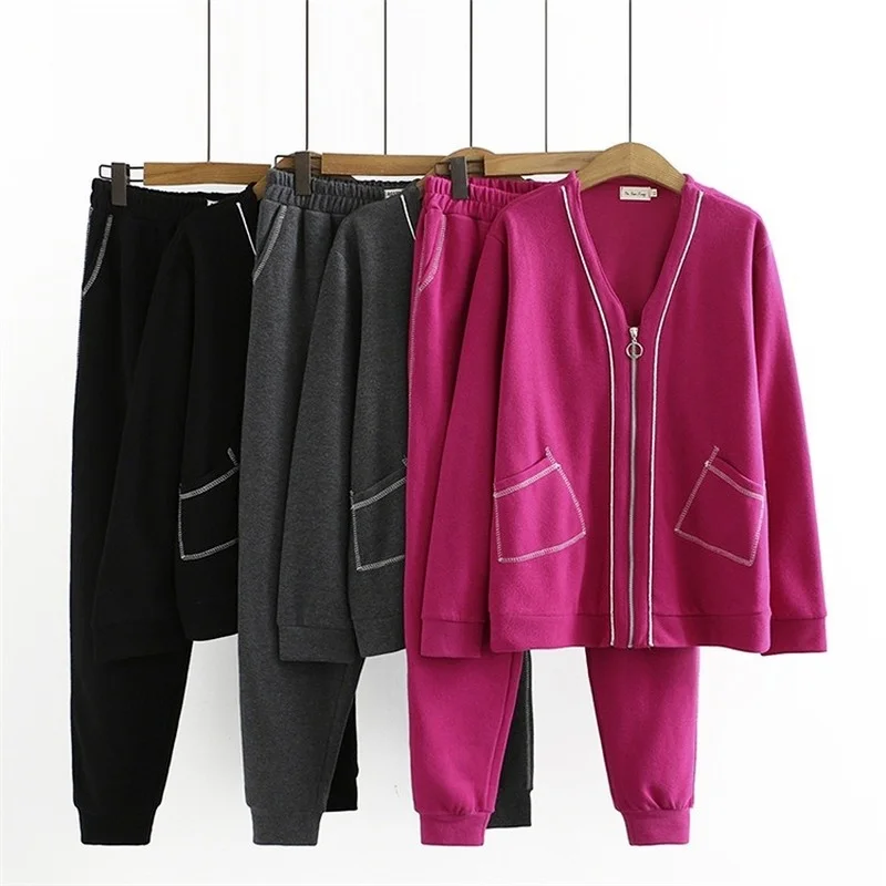 

Plus Size XL-4XL Women's 2pices Autumn New Sets Casual Long Sleeved Zip Up Hoodie + Elastic Waist Ankle Pants Sportswear Suits