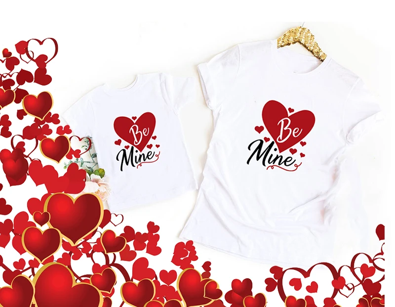

1pcs Mommy and Me Valentine Shirt Be Mine Heart Printed Matching Valentines T Shirt Mom Daughter and Son Valentine's Day Tops