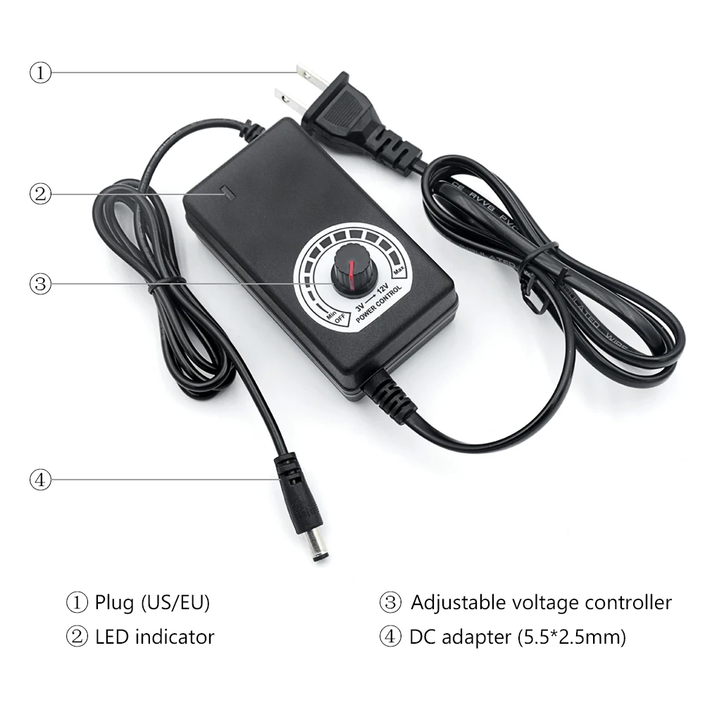 AC 100 240V Регулируемый адаптер питания DC 3 12V 2A 9 24V 1A США/ЕС Разъем для светодиодных