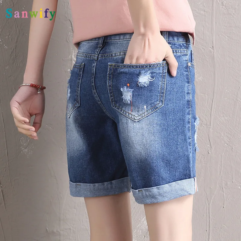 

New Fashion Women Ripped Denim Shorts Girls Summer Casual Pockets Hole Zipper Short Plus Size