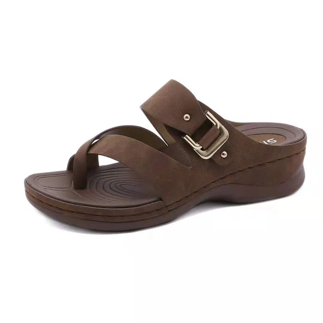 

2021 New Summer Women Cork Slipper Casual Beach Double Buckle Non-slip Outside Nubuck Leather Slip on Slides Shoe