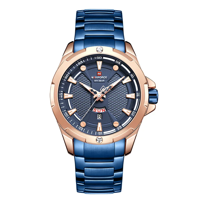 Rose Blue NAVIFORCE мужские часы лучший бренд класса люкс Модные Кварцевые водонепроницаемые мужские часы спортивные золотые военные наручные часы Relogio Masculino - Цвет: Rose Blue