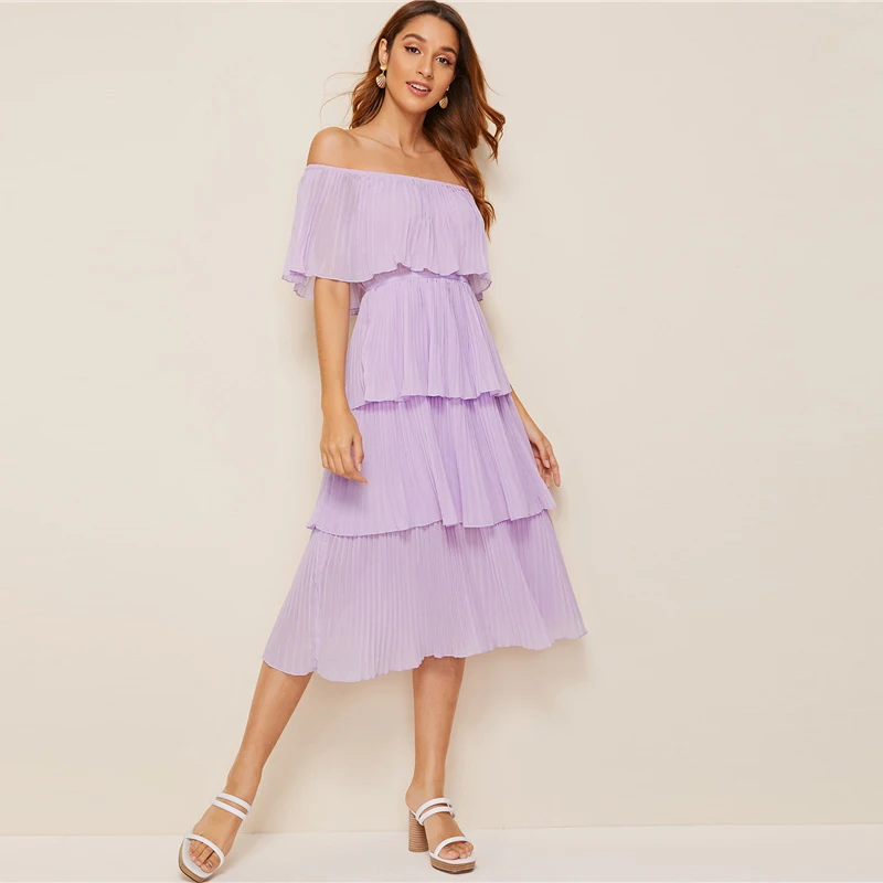 SHEIN Стильное Платье Со Складками И Открытыми Плечами Женские Летние Длинные Платья Без Рукавов