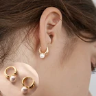 Серьги-кольца женские винтажные с жемчугом, простые элегантные французские украшения для пирсинга, ювелирные изделия для девушек и женщин