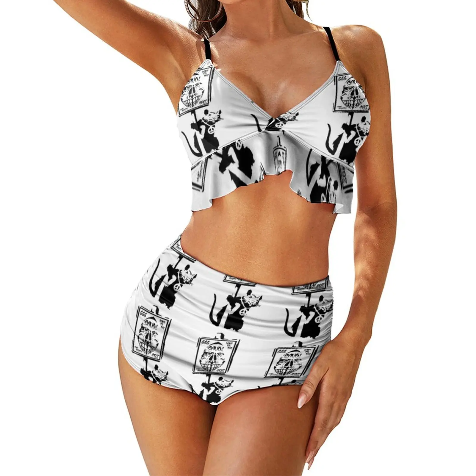 

Banksy Bikini Swimsuit V Neck Teenager Swimwear Best Fantasy Rave 2 Piece Bathing Suit