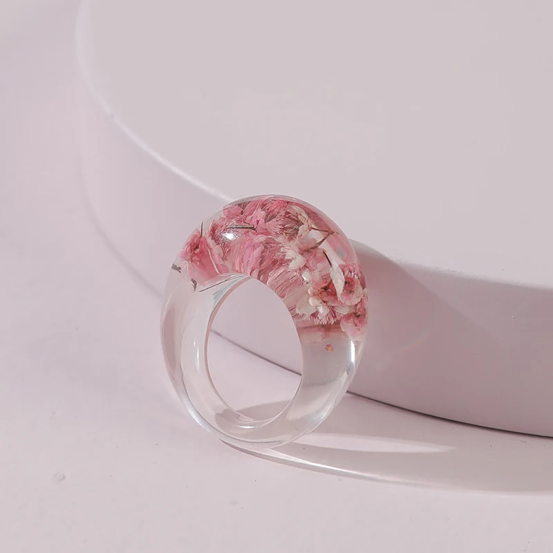 

1PC Korea Fashion Transparent Resin Dry Flower Rings for Women Girls Geometric Round Rings Party Wedding Jewelry Gifts