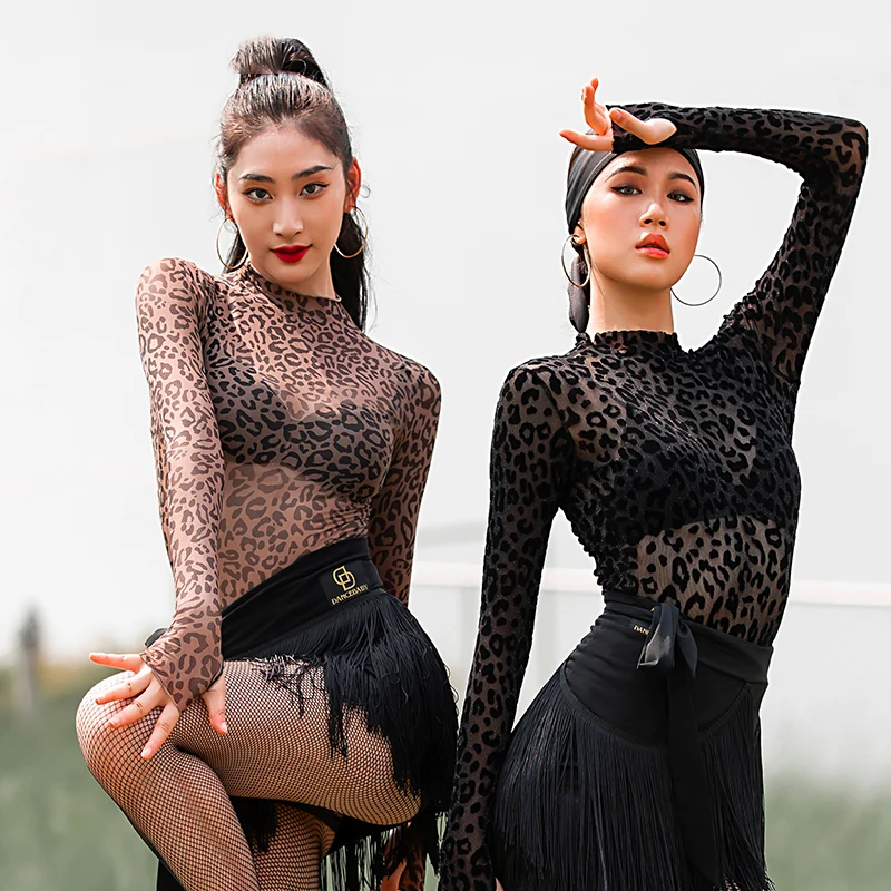 Топы для латиноамериканских танцев женское Новое боди с высоким воротником и