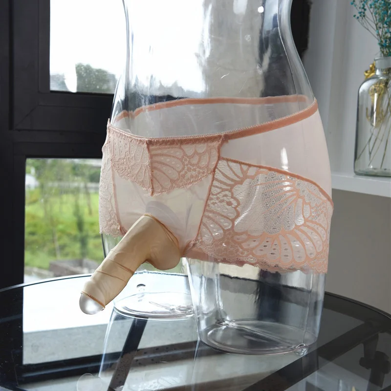 Мужские кружевные прозрачные трусики с рукавом для пениса сексуальное нижнее