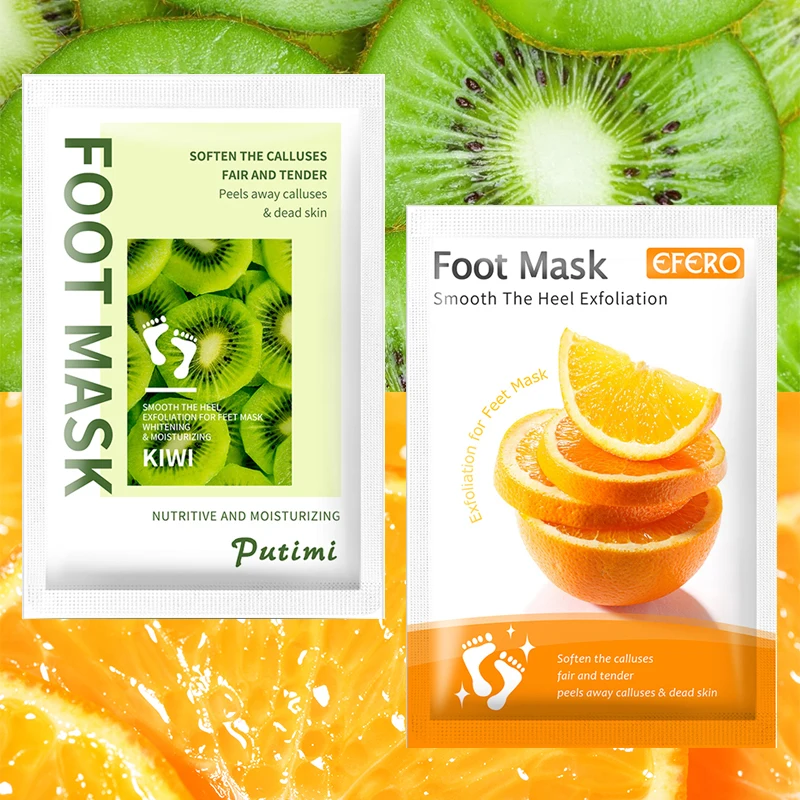 

2Packs Exfoliating Foot Mask Kiwi/Orange Pedicure Socks Peeling Heel Dead Skin Cuticle Remove Feet Mask Whitening Foot Care