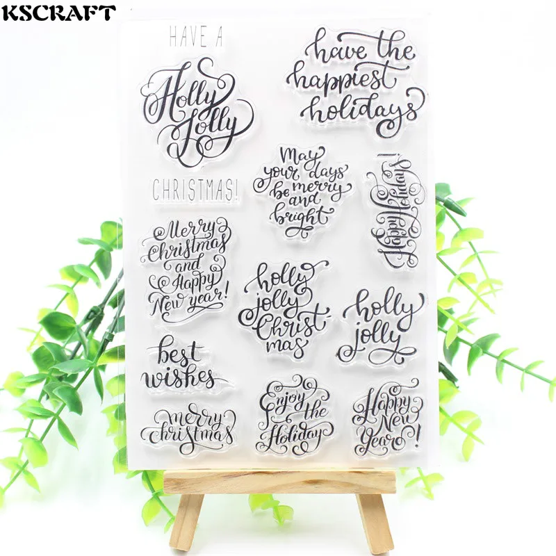 

KSCRAFT Flourish Christmas Saying Transparent Clear Silicone Stamp for Scrapbooking/Card Making/Kids Craft Fun Decoration