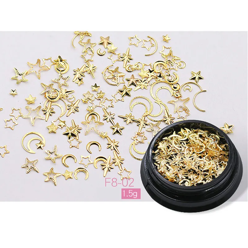 1 коробка для макияжа ногтей 3d золотая металлическая звезда наклейки дизайна