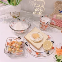 fruit salad bowl milk cup transparent glass bowl glass plate girl heart tableware