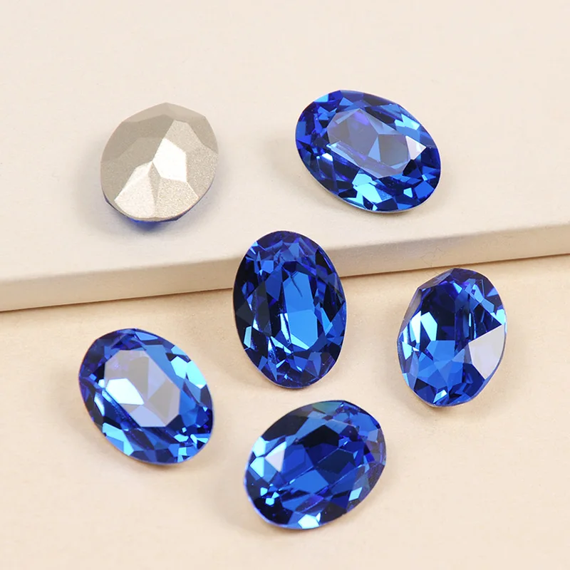 YANRUO 4120 Oval Blue Sapphire K9 Crystal With Silver Claws Rhinestones Sew On Strass Glass Sewing Dress Pointback Stones Gems | Дом и сад