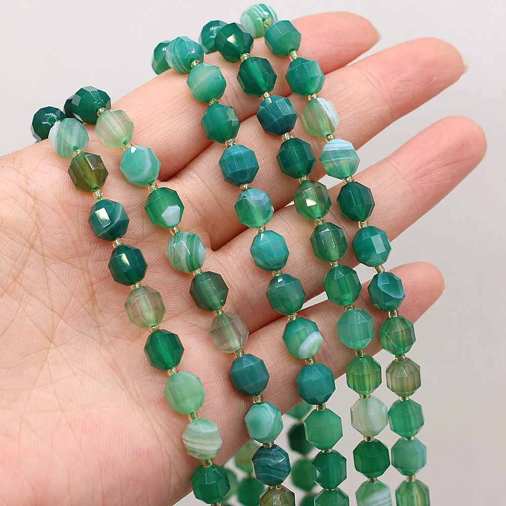 

Natural Green Stripe Agate Beaded Faceted Round Shape Beads for Jewelry Making DIY Necklace Bracelet Accessries 8mm