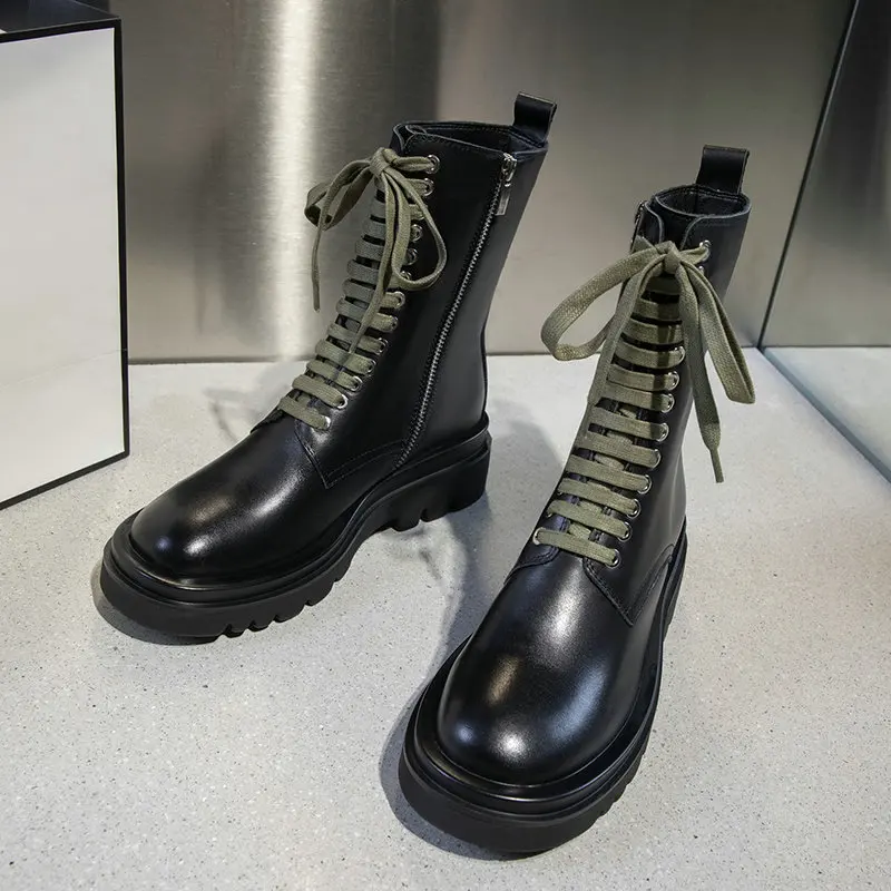 

2021 Autumn Winter Newest Genuine Leather Women Winter Boots Platform Chunky Heels Women Shoes Party Office Lady Shoes