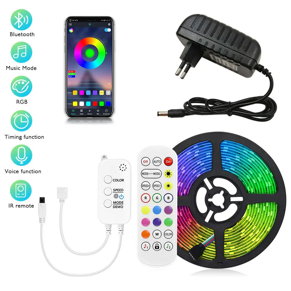 

Bluetooth Led Strip RGB 5050 SMD Flexible 12V Led Strip Light Ribbon Led Light RGB Tape Bluetooth Remote Control Music Mic Mode