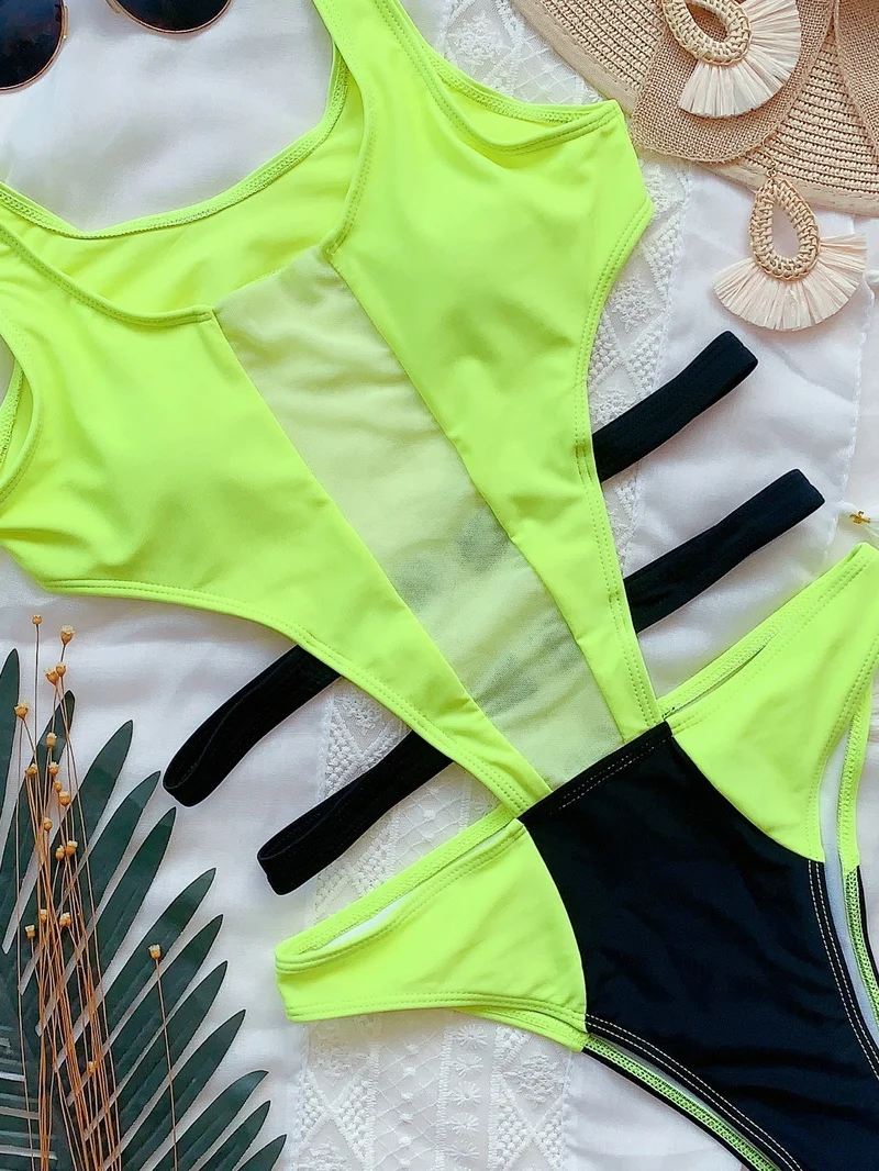 

One-piece Swimsuit Color Matching Bikini Swim Suit European American Ladies Swimwear Patchwork Solid Color Beach Wear