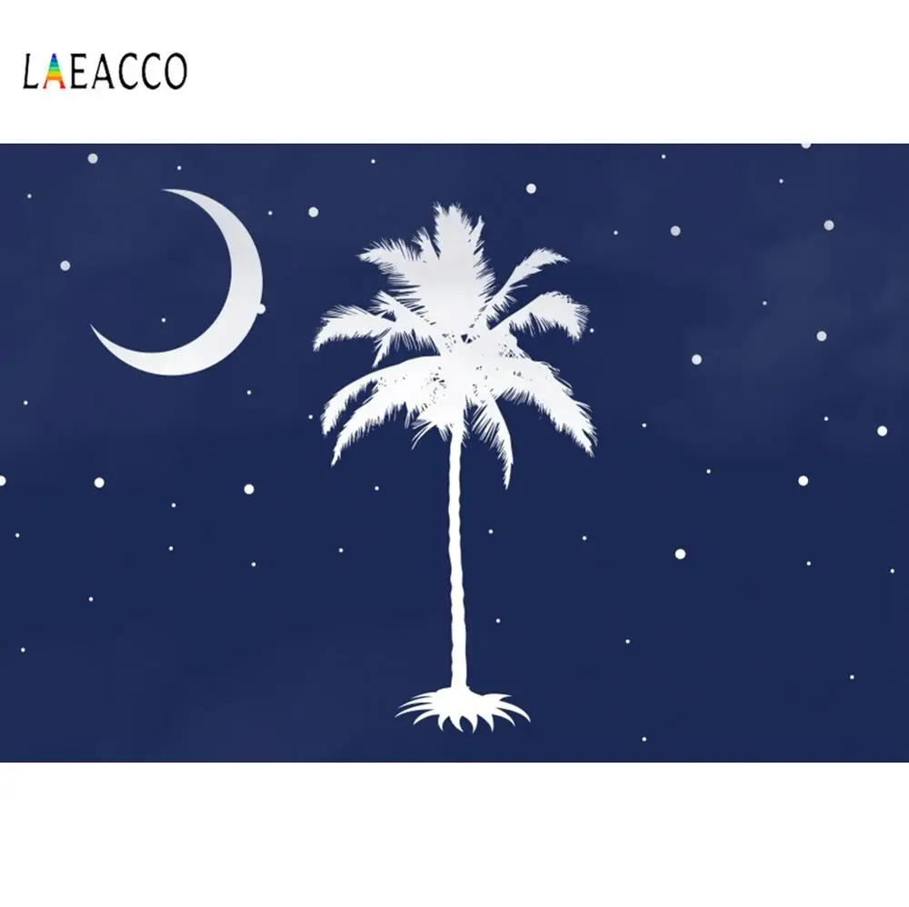 Laeacco Сказочный синий ночной полумесяц Луна кокосовое дерево звезды сцена фон