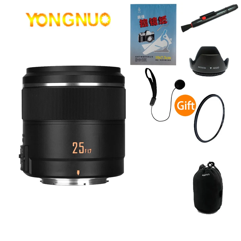 Объектив камеры Yongnuo 25 мм F1.7 STM Panasonic Olympus M4/3 порт micro single aperture Автофокус AF