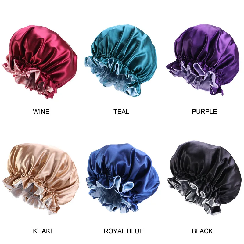 

2pcs New Solid Women Satin Bonnet Fashion Stain Silky Big Bonnet for Lady Sleep Cap Headwrap Hat Hair Wrap Accessories Wholesale