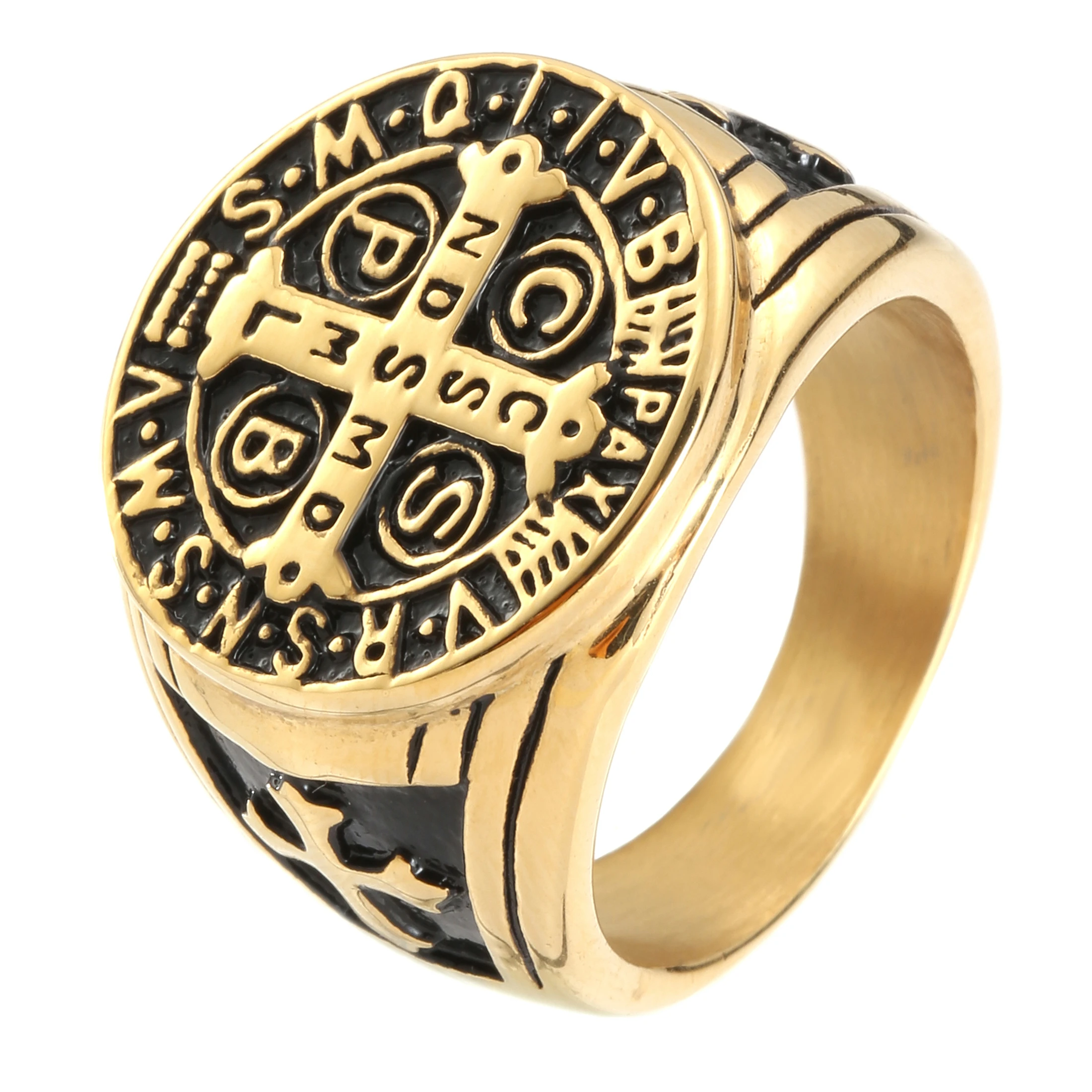 

316L из нержавеющей стали ювелирные изделия для мужчин и мальчиков крутая ST. Бенедикт кольцо с крестом для христиане