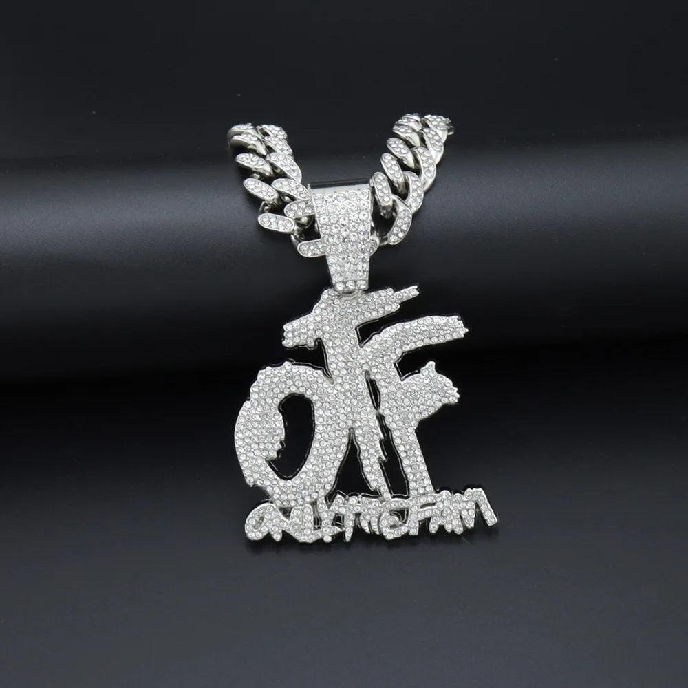 

Men Hip Hop OFF Letters Pendant Necklace For Rapper Street Dancer Miami Cuban Chain Iced Out Bling HipHop Necklaces Jewelry