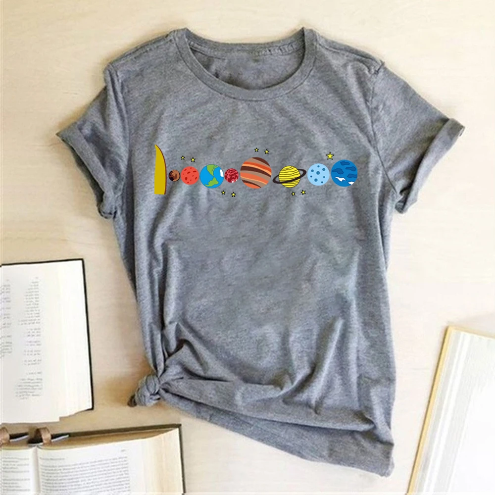 Eight Planets Printed T-shirts Women Summer Graphic Tees Harajuku Aesthetic Clothes Short Sleeve T Shirt Female Ropa Mujer | Женская