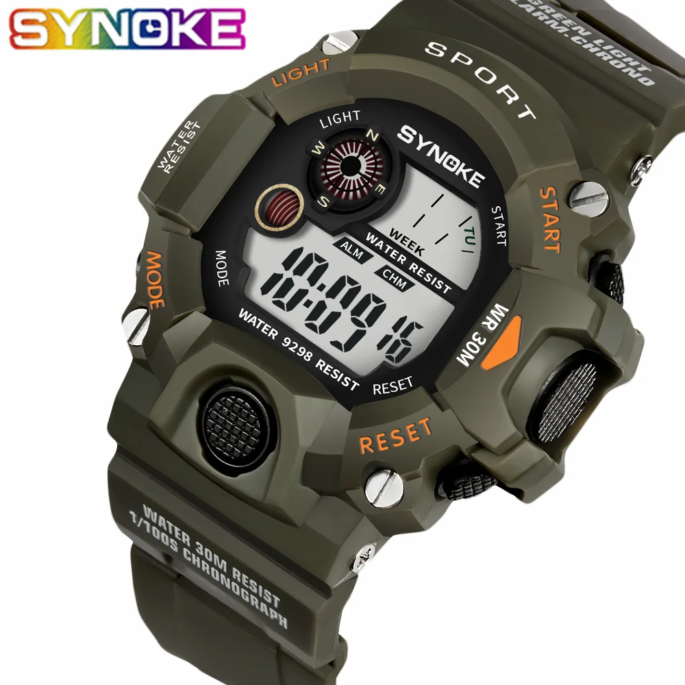 SYNOKE мужские спортивные часы винтажные многофункциональные военные цифровые светодиодный спортивные водонепроницаемые наручные часы с секундомером Relogio Masculino