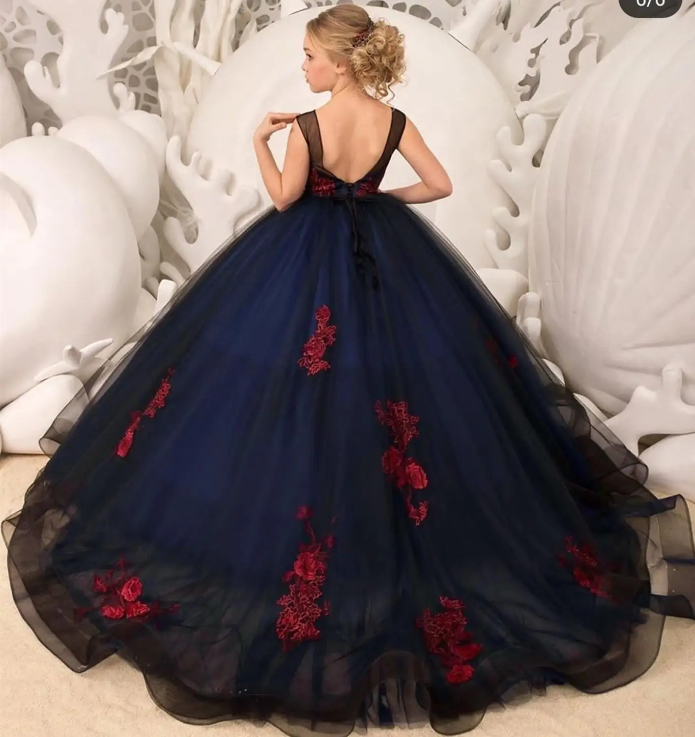 2020 г. Винтажное Голубое Кружевное бальное платье без рукавов с цветами для