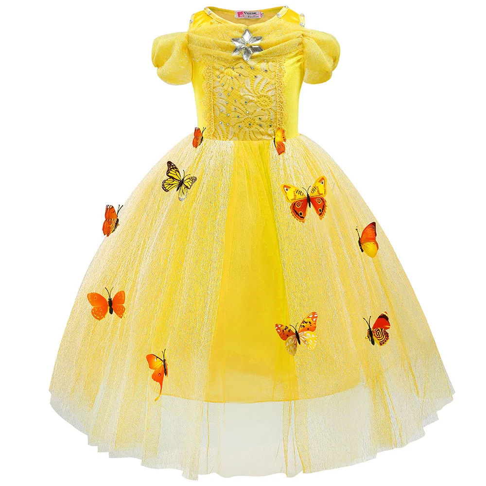 

Girls Halloween Party Princess Dress Up Children Cinderella Belle Aurora Fancy Costume Kid Christmas Beauty Girl Party Ball Gown