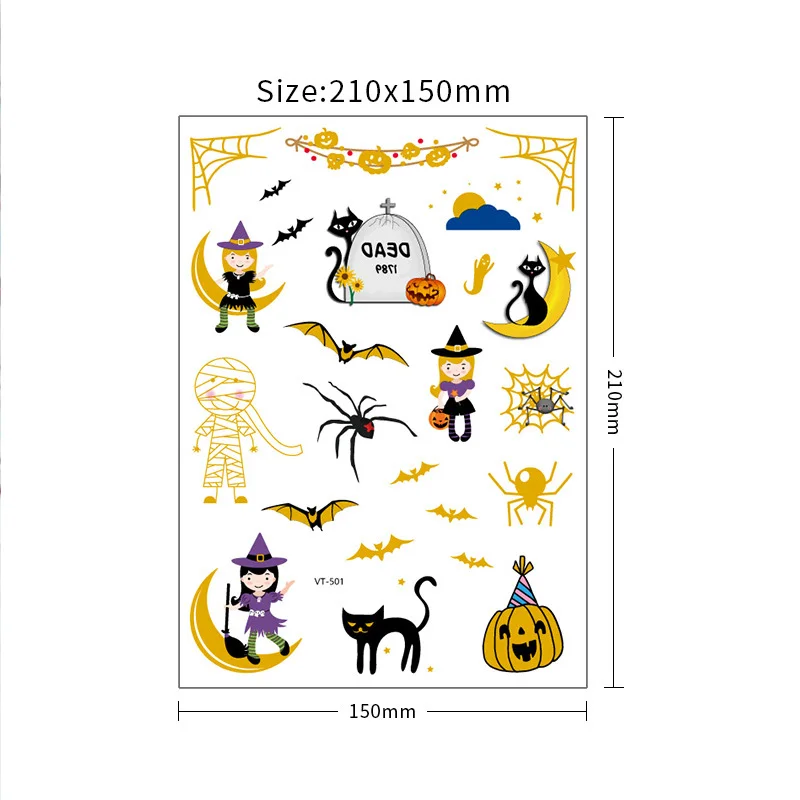 

Halloween Bronzing Cartoon Children's Metallic Gold Body Temporary Flash Tattoos For Kids Glitter Tattoo cute Stickers