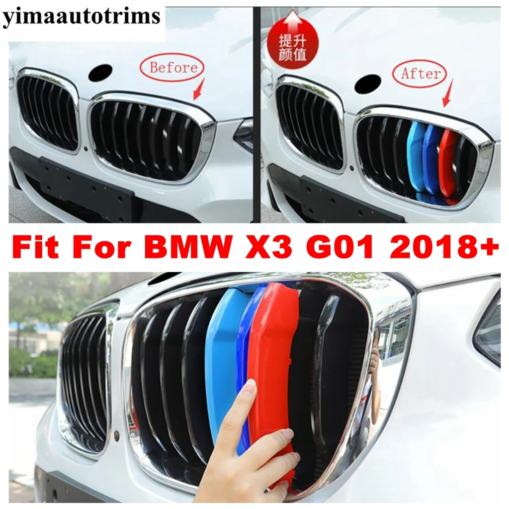 

Tricolor Style Front Head Grill Racing Grille Decoration Stripes Accessories Cover Trim Fit For BMW X3 G01 2018 2019 2020 2021