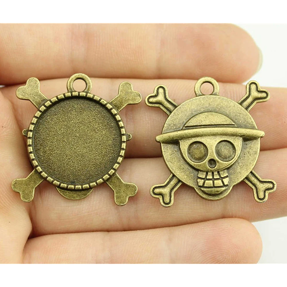 

6pcs DIY Jewelry Making Accessories 2 Colors Antique Antique Bronze Skull Style Fit Round 20mm Cabochon Base Setting