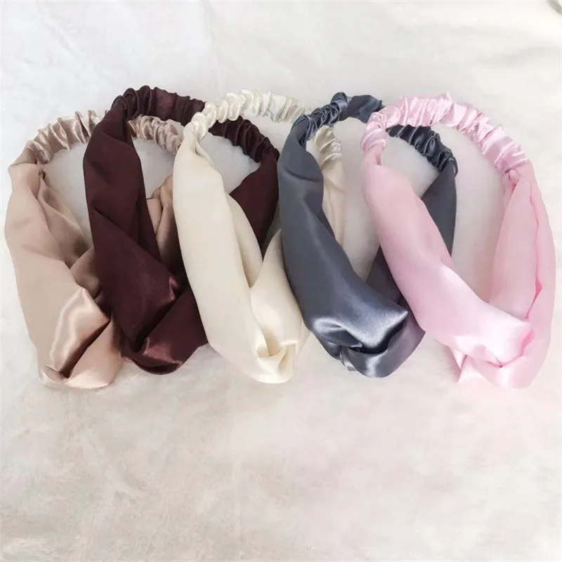 Модная женская однотонная повязка для волос из искусственного шелка простая